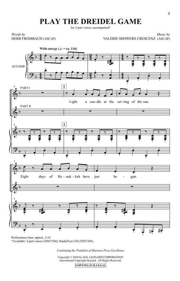 Herb Frombach_Valerie Showers Crescenz, Play the Dreidel Game&nbsp;&nbsp;2-Part Choir&nbsp;&nbsp;Chorpartitur
