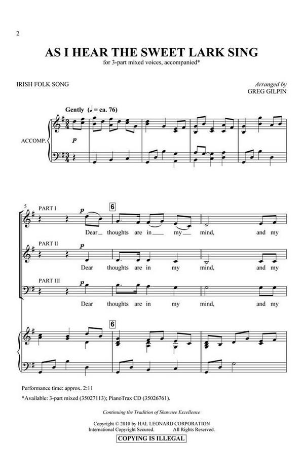 As I Hear the Sweet Lark Sing&nbsp;&nbsp;3-Part Choir&nbsp;&nbsp;Chorpartitur