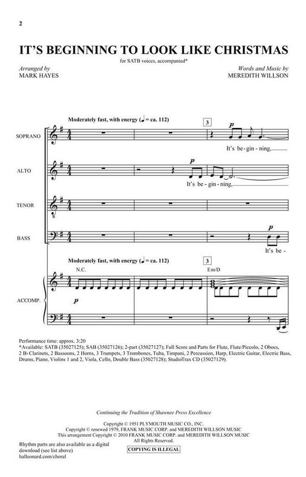 It's Beginning to Look Like Christmas&nbsp;&nbsp;for mixed choir and piano&nbsp;&nbsp;choral  score