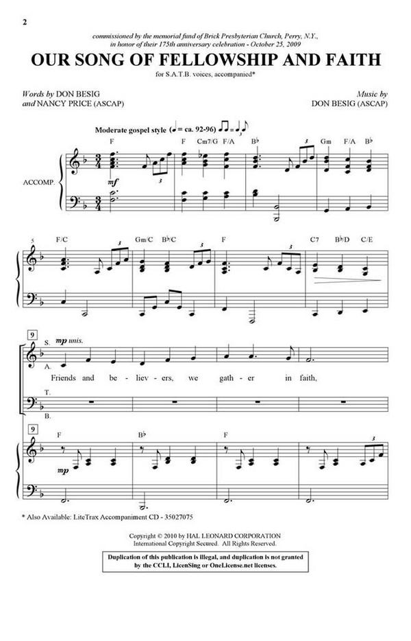 Our Song of Fellowship and Faith&nbsp;&nbsp;SATB&nbsp;&nbsp;Chorpartitur