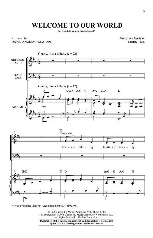 Chris Rice, Welcome to Our World&nbsp;&nbsp;SATB&nbsp;&nbsp;Chorpartitur
