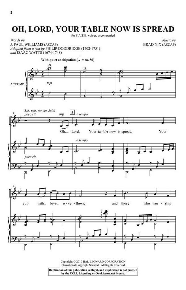 Brad Nix_J. Paul Williams, Oh, Lord, Your Table Now Is Spread&nbsp;&nbsp;SATB&nbsp;&nbsp;Chorpartitur