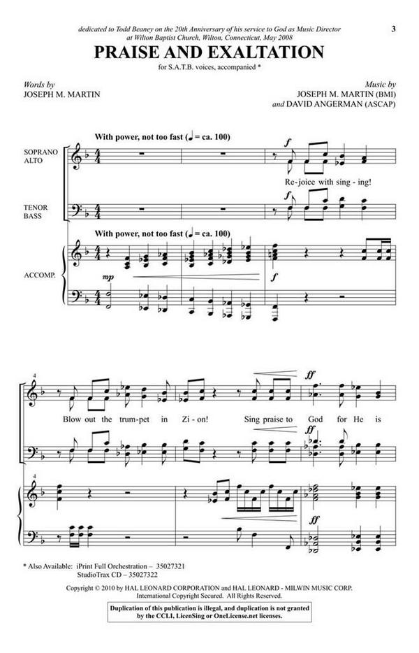 David Angerman_Joseph M. Martin, Praise and Exaltation&nbsp;&nbsp;SATB&nbsp;&nbsp;Chorpartitur