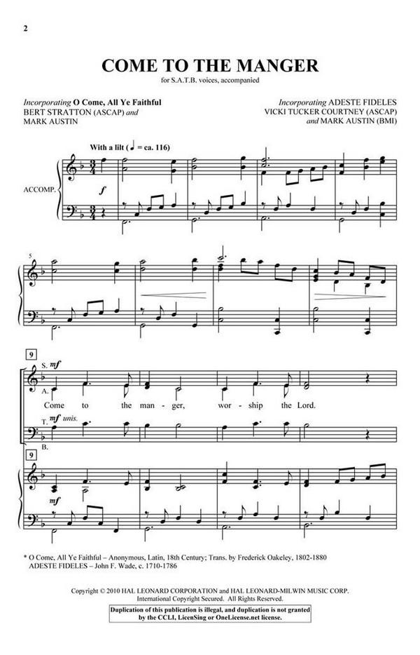 Bert Stratton_Mark Austin_Vicki Tucker Courtney, Come to the Manger&nbsp;&nbsp;SATB&nbsp;&nbsp;Chorpartitur