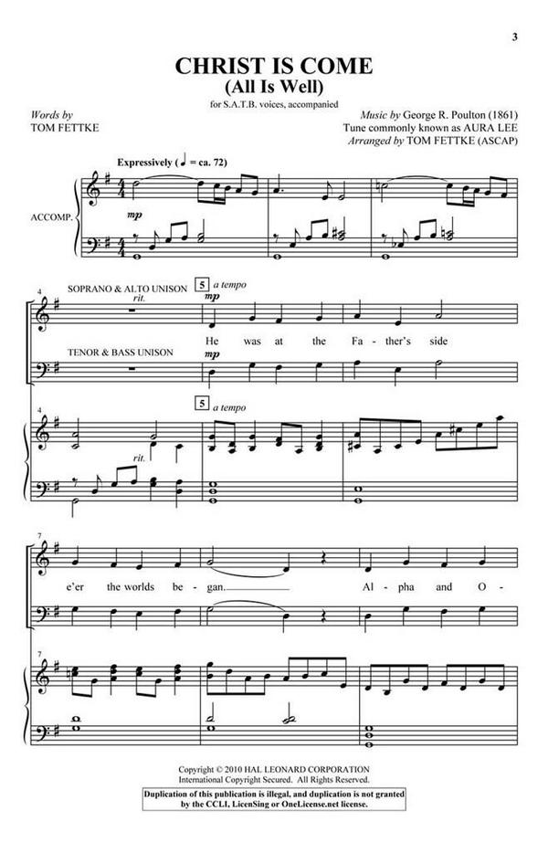 George R. Poulton_Tom Fettke, Christ Is Come&nbsp;&nbsp;SATB&nbsp;&nbsp;Chorpartitur