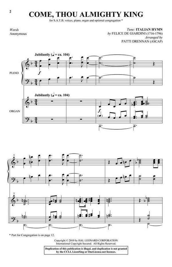 Come, Thou Almighty King&nbsp;&nbsp;SATB and piano and organ and congregation&nbsp;&nbsp;Chorpartitur