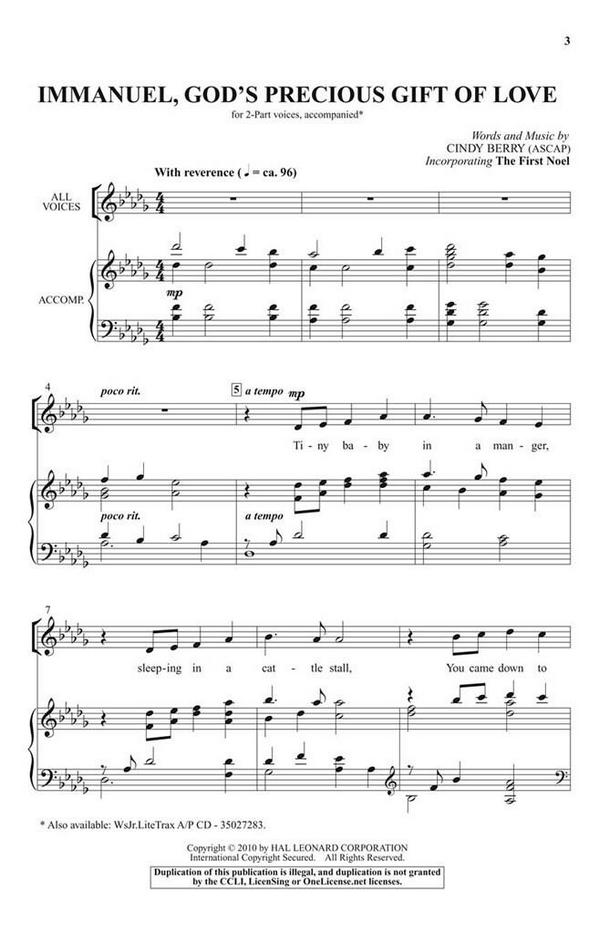 Cindy Berry, Immanuel, God's Precious Gift of Love&nbsp;&nbsp;2-Part Choir&nbsp;&nbsp;Chorpartitur
