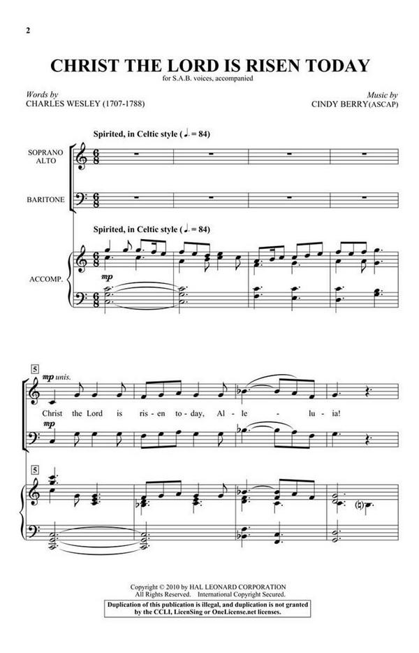 Cindy Berry, Christ the Lord Is Risen Today&nbsp;&nbsp;SAB&nbsp;&nbsp;Chorpartitur