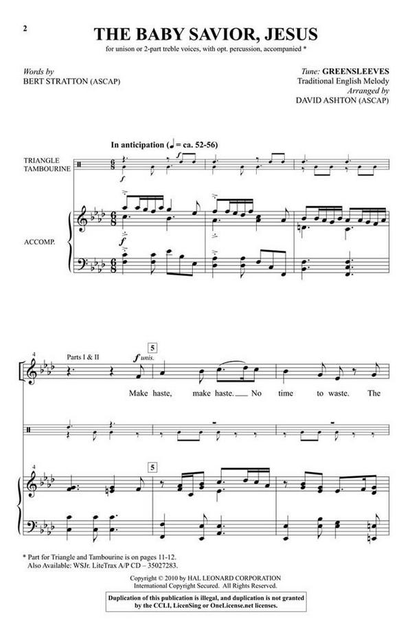 Bert Stratton_David Ashton, The Baby Savior, Jesus with Greensleeves&nbsp;&nbsp;Unison&nbsp;&nbsp;Chorpartitur