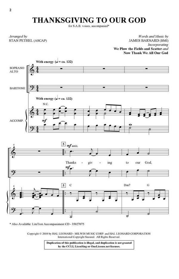 James Barnard, Thanksgiving to Our God&nbsp;&nbsp;SAB&nbsp;&nbsp;Chorpartitur