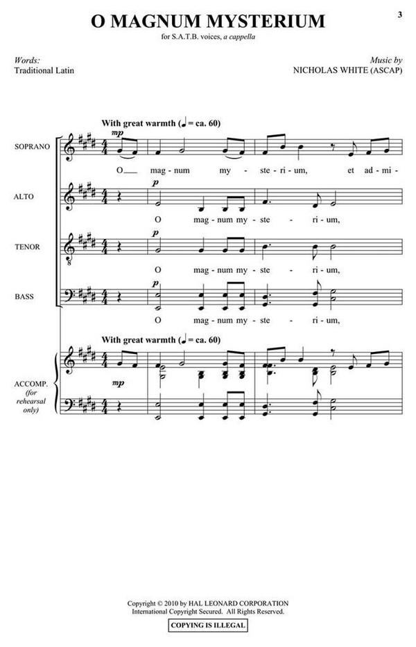 Nicholas White, O Magnum Mysterium&nbsp;&nbsp;SATBB&nbsp;&nbsp;Chorpartitur