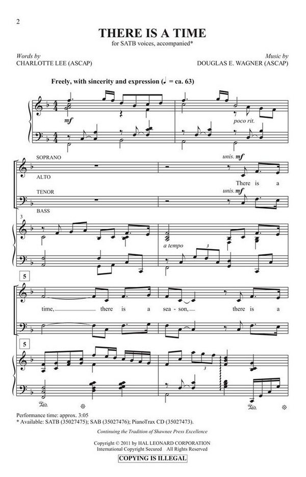 Charlotte Lee_Douglas E. Wagner, There Is a Time&nbsp;&nbsp;SATB&nbsp;&nbsp;Chorpartitur