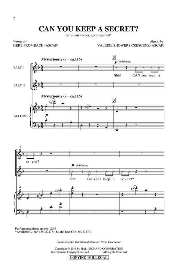 Herb Frombach_Valerie Showers Crescenz, Can You Keep a Secret?&nbsp;&nbsp;2-Part Choir&nbsp;&nbsp;Chorpartitur