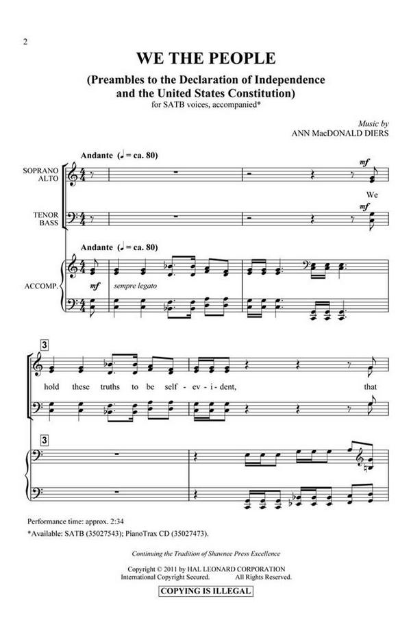 Ann Macdonald Diers, We the People&nbsp;&nbsp;SATB&nbsp;&nbsp;Chorpartitur