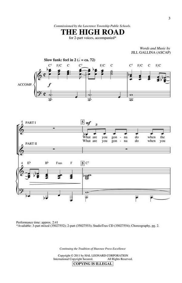 Jill Gallina, The High Road&nbsp;&nbsp;2-Part Choir&nbsp;&nbsp;Chorpartitur