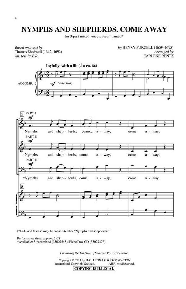Henry Purcell, Nymphs And Sheperds&nbsp;&nbsp;3-Part Choir&nbsp;&nbsp;Chorpartitur