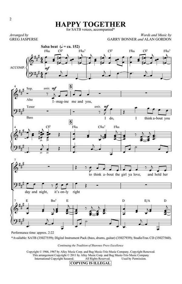 Alan Gordon_Garry Bonner, Happy Together&nbsp;&nbsp;SATB&nbsp;&nbsp;Chorpartitur