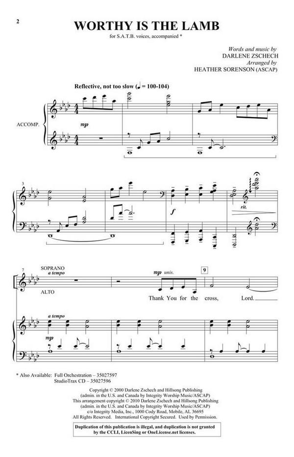 Darlene Zschech, Worthy Is the Lamb&nbsp;&nbsp;SATB&nbsp;&nbsp;Chorpartitur
