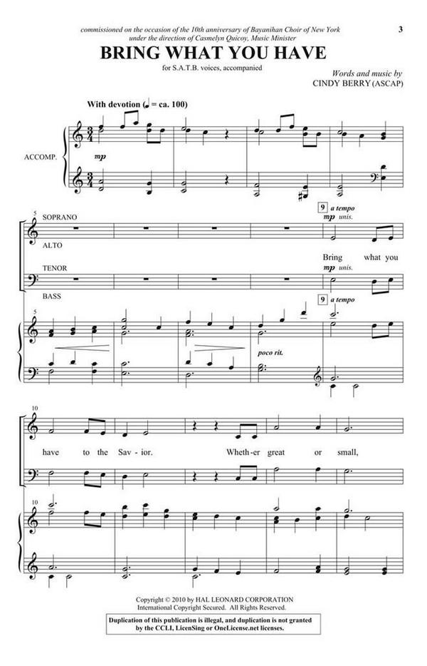 Cindy Berry, Bring What You Have&nbsp;&nbsp;SATB&nbsp;&nbsp;Chorpartitur