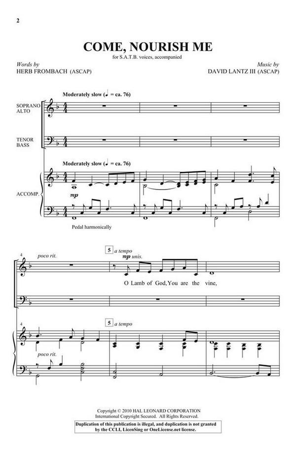 David Lantz III, Come, Nourish Me&nbsp;&nbsp;SATB&nbsp;&nbsp;Chorpartitur
