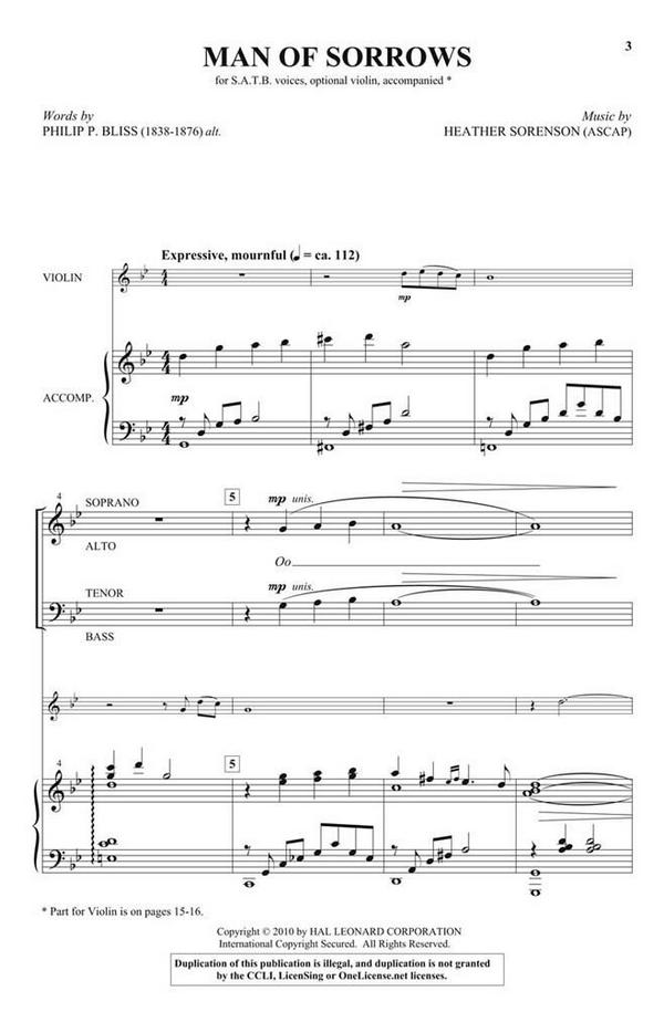 Heather Sorenson, Man of Sorrows&nbsp;&nbsp;SATB&nbsp;&nbsp;Chorpartitur