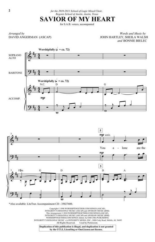 Bonnie Bielec_John Hartley_Sheila Walsh, Savior of My Heart&nbsp;&nbsp;SAB&nbsp;&nbsp;Chorpartitur