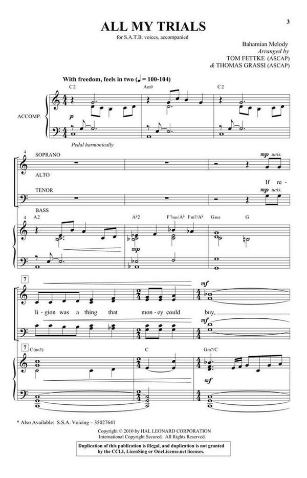 All My Trials&nbsp;&nbsp;SATB&nbsp;&nbsp;Chorpartitur