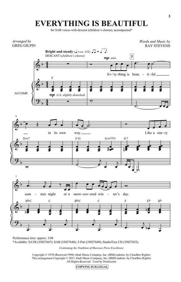 Ray Stevens, Everything Is Beautiful&nbsp;&nbsp;SAB&nbsp;&nbsp;Chorpartitur