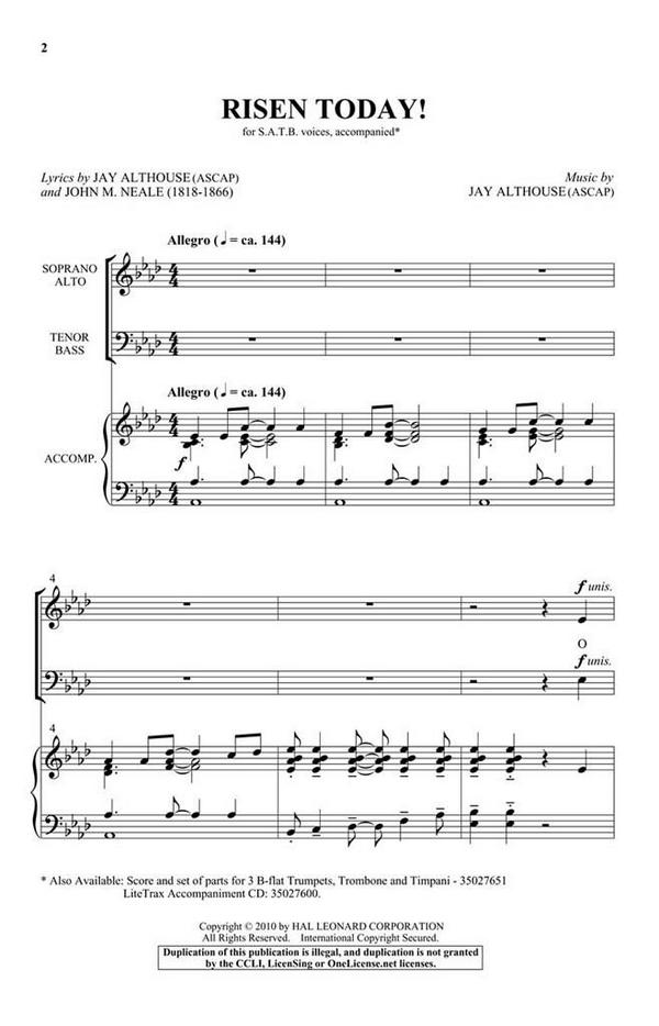 Jay Althouse, Risen Today!&nbsp;&nbsp;SATB&nbsp;&nbsp;Chorpartitur