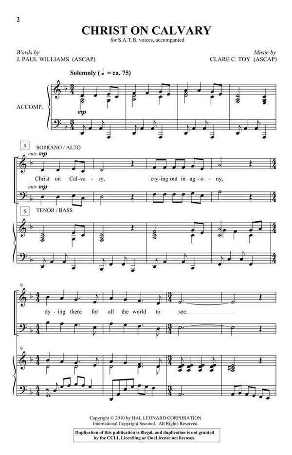 Clare C. Toy, Christ on Calvary&nbsp;&nbsp;SATB&nbsp;&nbsp;Chorpartitur