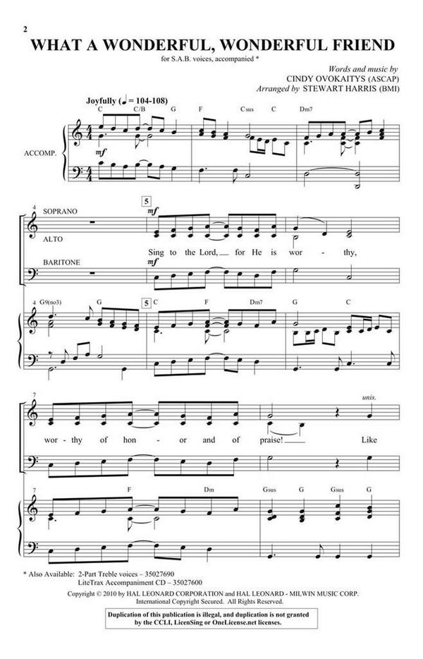 Cindy Ovokaitys, What a Wonderful, Wonderful Friend&nbsp;&nbsp;SAB&nbsp;&nbsp;Chorpartitur