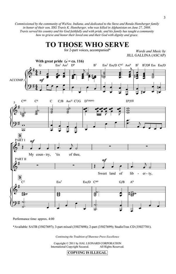 Jill Gallina, To Those Who Serve&nbsp;&nbsp;2-Part Choir&nbsp;&nbsp;Chorpartitur