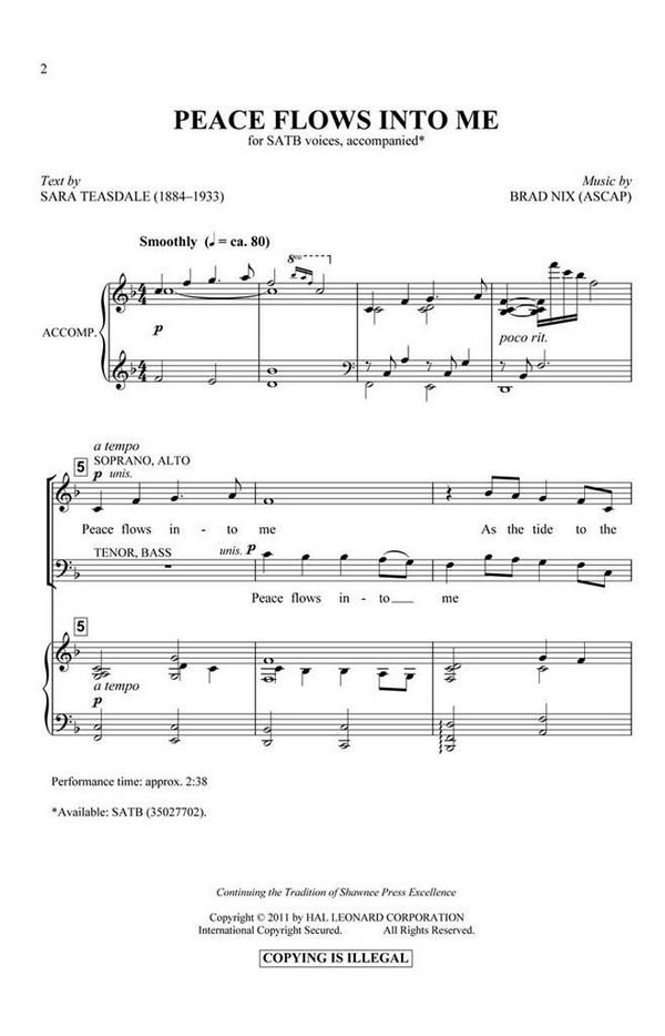 Brad Nix, Peace Flows Into Me&nbsp;&nbsp;SATB&nbsp;&nbsp;Chorpartitur