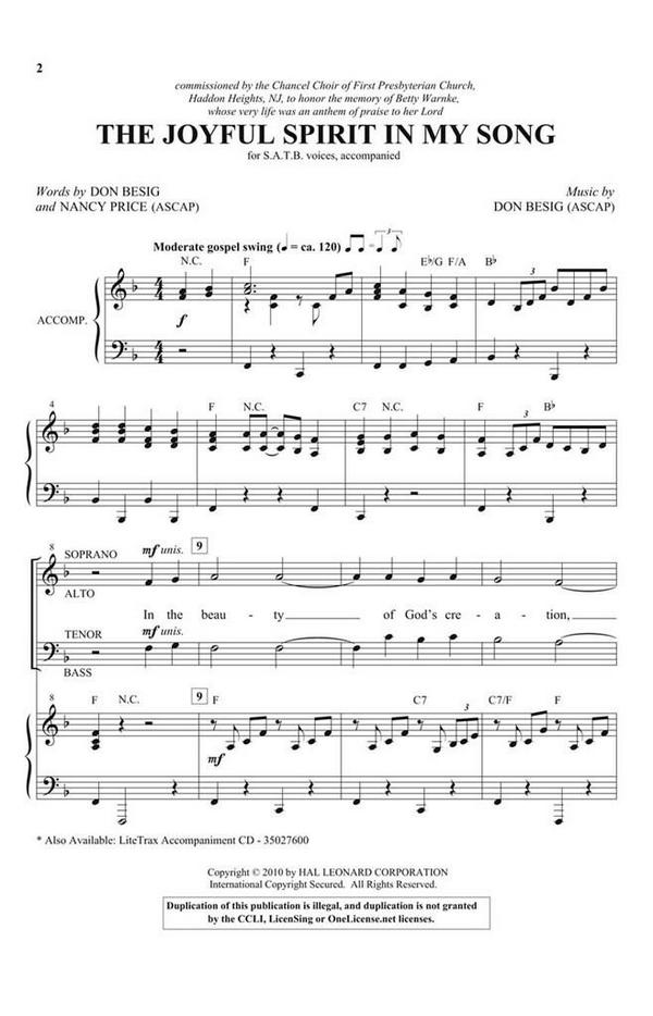 Don Besig, The Joyful Spirit in My Song&nbsp;&nbsp;SATB&nbsp;&nbsp;Chorpartitur