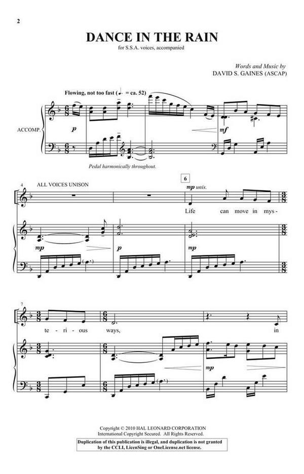 David S. Gaines, Dance in the Rain&nbsp;&nbsp;SSA&nbsp;&nbsp;Chorpartitur