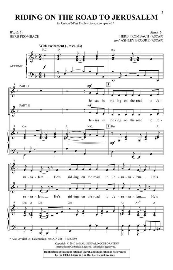 Ashley Brooke_Herb Frombach, Riding on the Road to Jerusalem&nbsp;&nbsp;2-Part Choir&nbsp;&nbsp;Chorpartitur