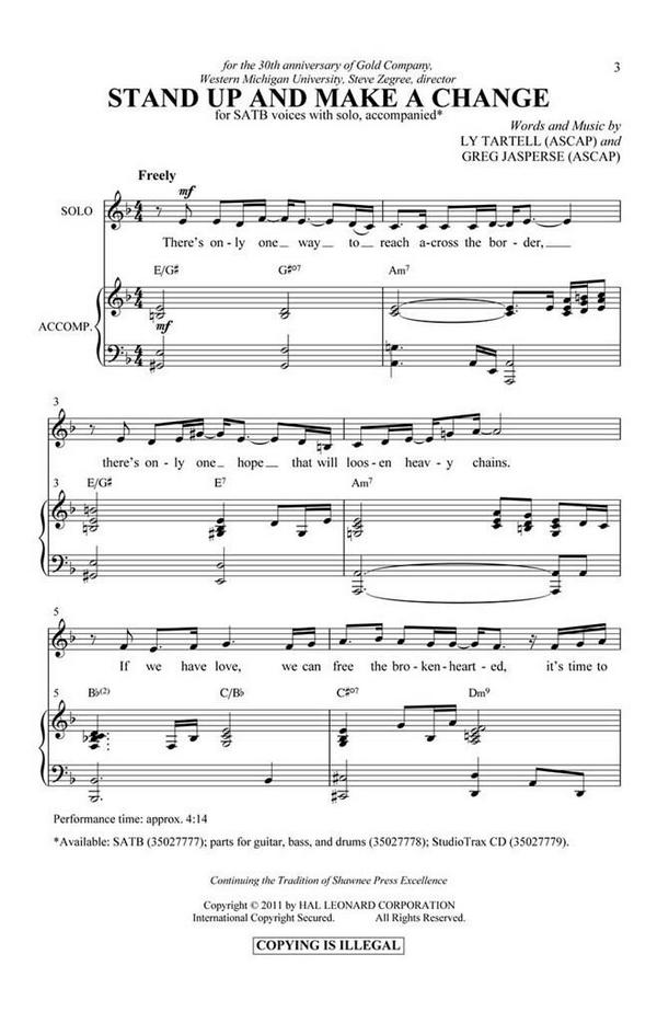 Greg Jasperse_Ly Tartell, Stand Up and Make a Change&nbsp;&nbsp;SATB and Solo&nbsp;&nbsp;Chorpartitur
