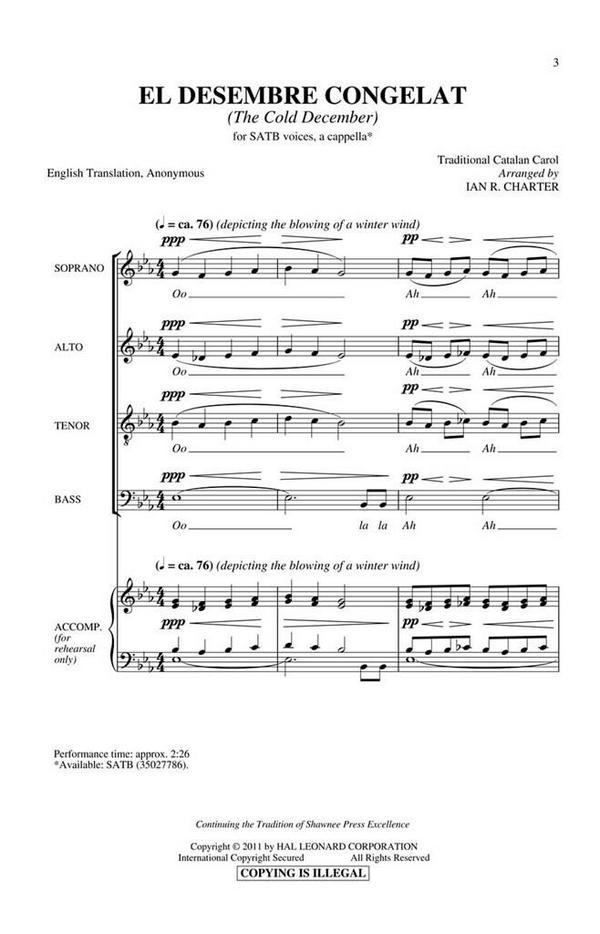 El Desembre Congelat&nbsp;&nbsp;SATB a Cappella&nbsp;&nbsp;Chorpartitur