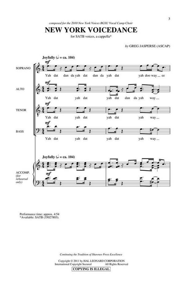Greg Jasperse, New York VoiceDance&nbsp;&nbsp;SATB a Cappella&nbsp;&nbsp;Chorpartitur