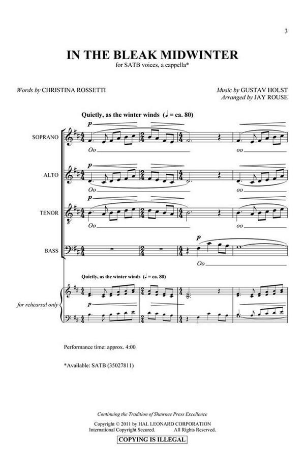 Christina Rossetti_Gustav Holst, In the Bleak Midwinter&nbsp;&nbsp;SATB a Cappella&nbsp;&nbsp;Chorpartitur