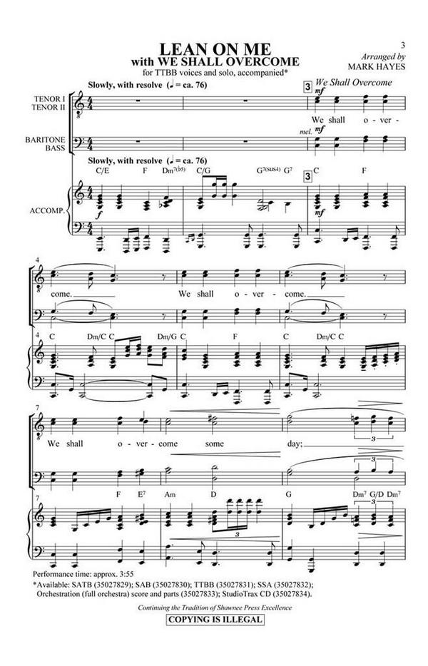 Frank Hamilton_Guy Carawan_Pete Seeger_Zilphia Horton, Lean on Me&nbsp;&nbsp;TTBB&nbsp;&nbsp;Chorpartitur