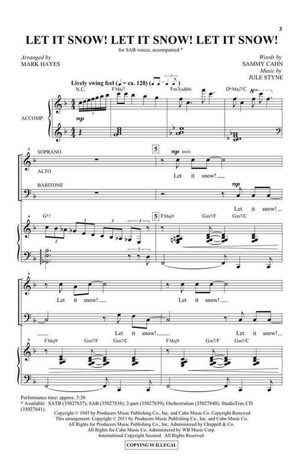 Let It Snow! Let It Snow! Let It Snow!  for mixed choir (SAB) and piano  choral score