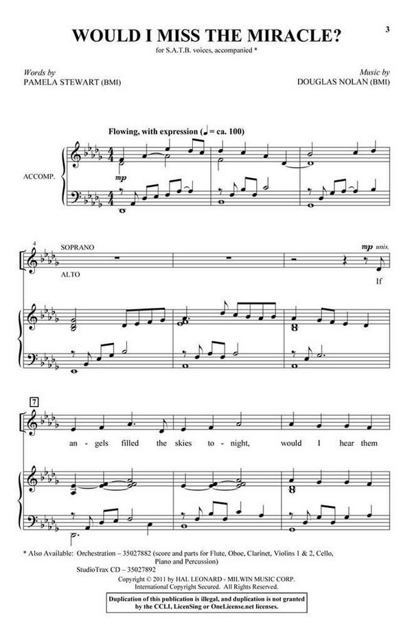 Douglas Nolan, Would I Miss the Miracle?&nbsp;&nbsp;SATB&nbsp;&nbsp;Chorpartitur