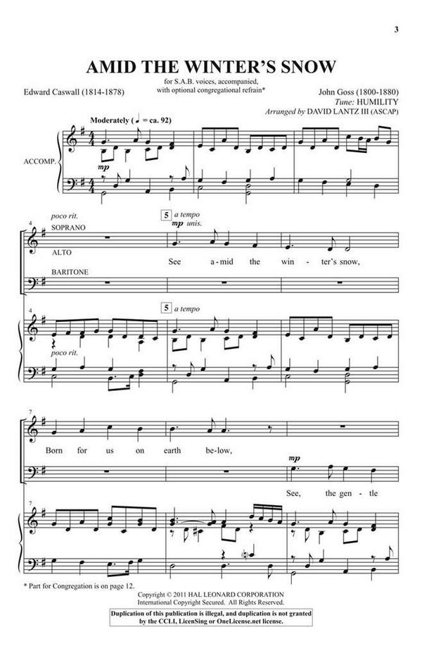 Amid the Winter's Snow&nbsp;&nbsp;SAB&nbsp;&nbsp;Chorpartitur
