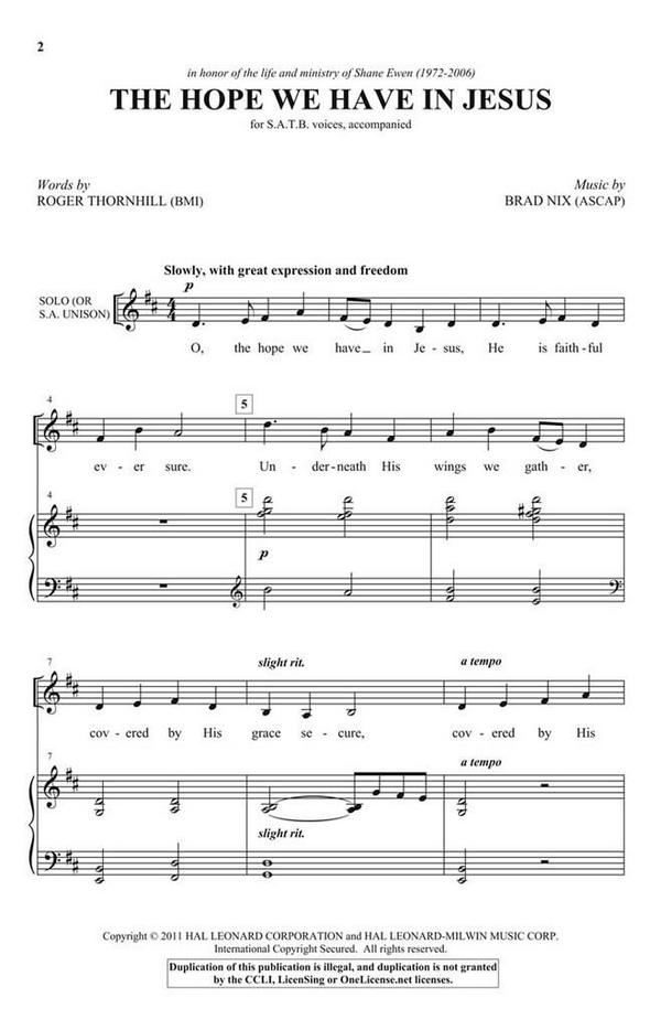 Brad Nix, The Hope We Have in Jesus&nbsp;&nbsp;SATB&nbsp;&nbsp;Chorpartitur