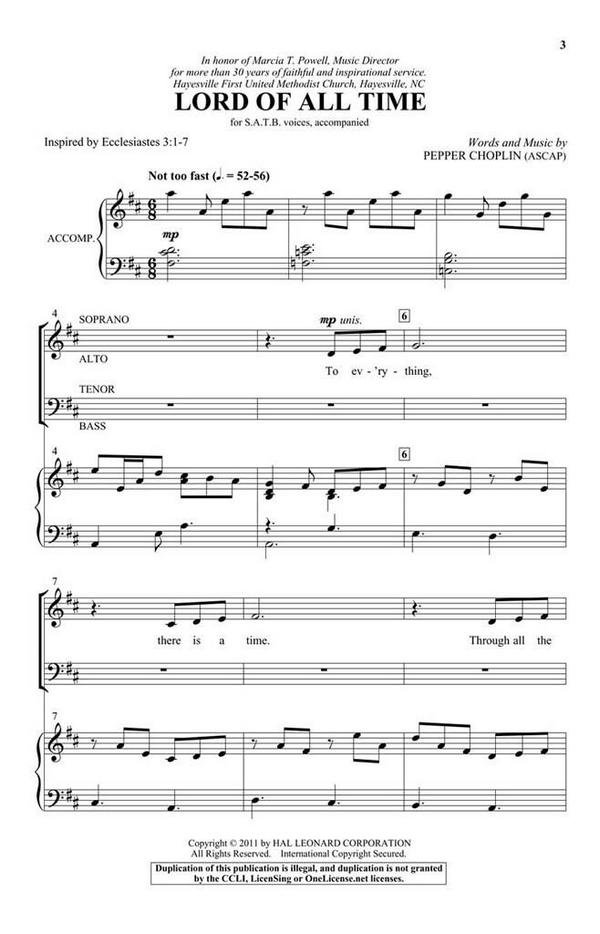 Pepper Choplin, Lord of All Time&nbsp;&nbsp;SATB&nbsp;&nbsp;Chorpartitur