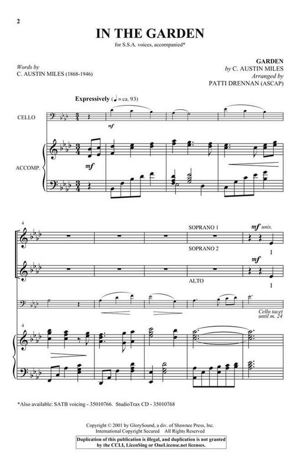 C. Austin Miles, In the Garden&nbsp;&nbsp;SSA&nbsp;&nbsp;Chorpartitur