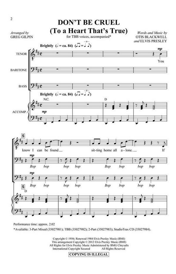 Elvis Presley_Otis Blackwell, Don't Be Cruel&nbsp;&nbsp;TBB&nbsp;&nbsp;Chorpartitur