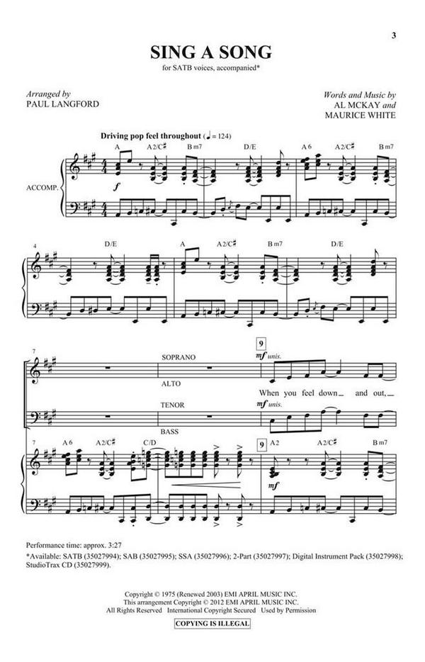 Al McKay_Maurice White, Sing a Song&nbsp;&nbsp;SATB&nbsp;&nbsp;Chorpartitur