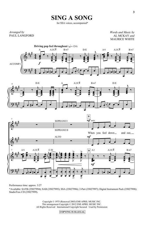 Al McKay_Maurice White, Sing a Song&nbsp;&nbsp;SSA&nbsp;&nbsp;Chorpartitur